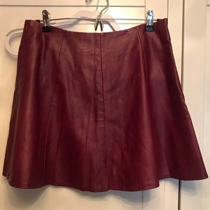 Red Faux Leather High Waisted Skater Skirt